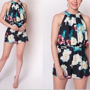 Black floral romper